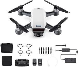 DJI - Spark Fly More Combo (EU Version) - White | Incl. 1 Quadcopter Drone, 1 Smart Flight Battery, 1 Radio Control, 1 Car Charger & More | High Resolution Photos & Videos
