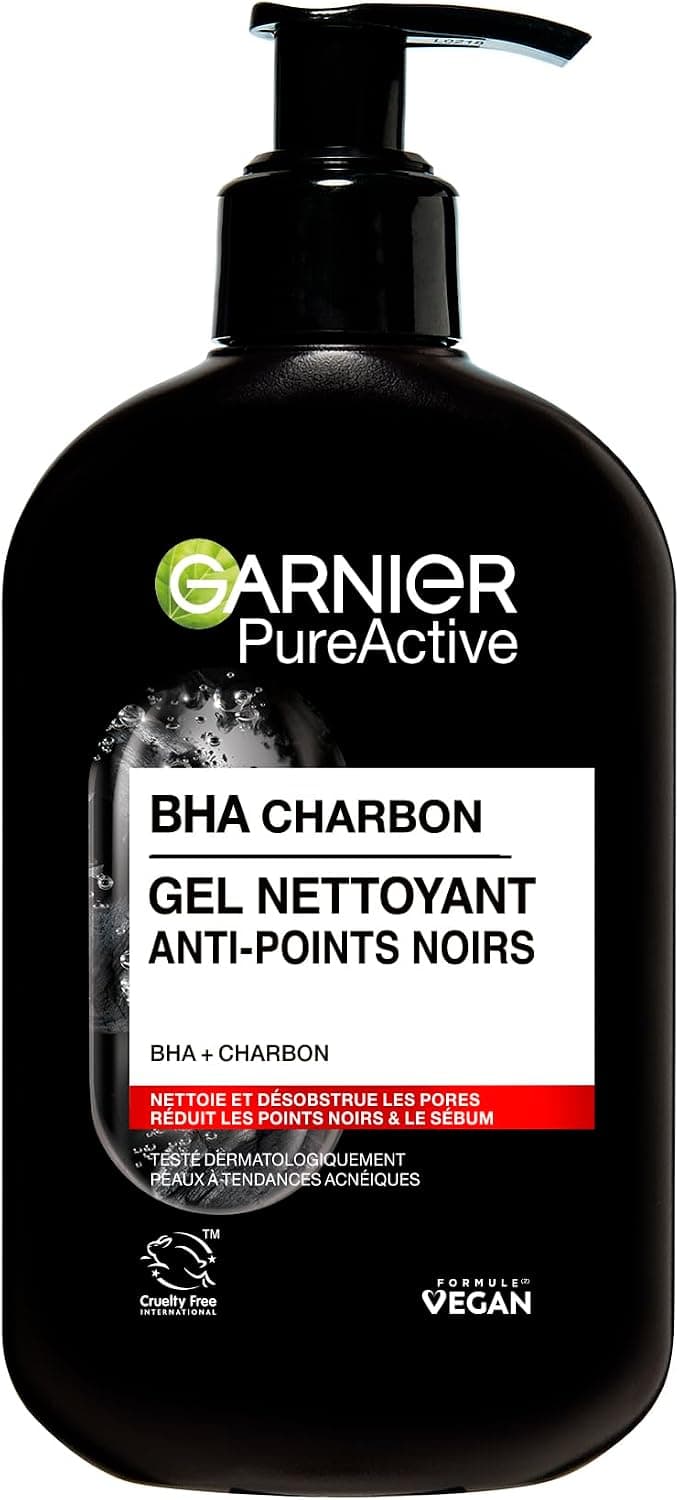 Garnier Pure Active - Gel Nettoyant Charbon - Réduit Points Noirs & Boutons - Nettoie & Désincruste les Pores - BHA & Charbon - Vegan & Cruelty Free - Peaux à Tendance Acnéiques - 250 ml - Image 1