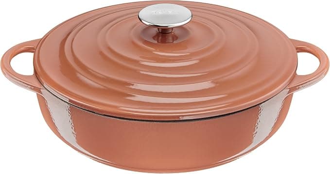 Tefal Lov E2607205 Cast Steel Oval Casserole Dish 28 cm Full Induction + Oven Enamelled Interior Coating, Robust and Eco-Design, Healthy Cooking, Recipe Ebook Included, Terracotta - Image 1