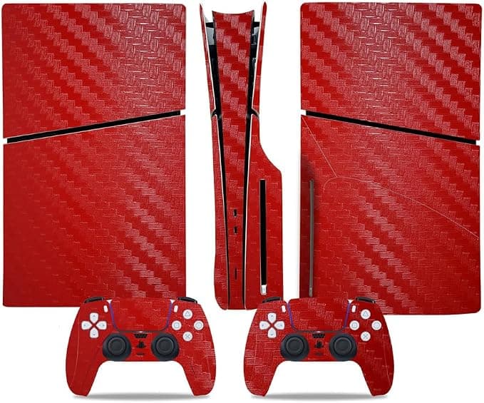 Accessories for Game Console and Game Controller, Protective Cover for Sony PS5 Slim Disc Edition, Vinyl Stickers for Playstation 5 Slim, Protective Anti-Scratch Case (Red) - Image 1