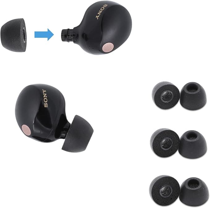 Comply Replacement Memory Foam Eartips for Sony True Wireless Earbuds | Ultimate Comfort, Secure Fit, Superior Noise Isolating | Non-Slip, Prevent Falling | Black (S/M/L)