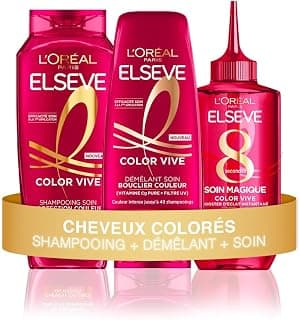 L'Oréal Paris - Routine de Soins Capillaires pour Cheveux Colorés ou Méchés - Protège la Couleur - Enrichi en Vitamine Cg et Filtres UV - Shampooing, Démêlant & Soin Magique - Elseve Color-Vive