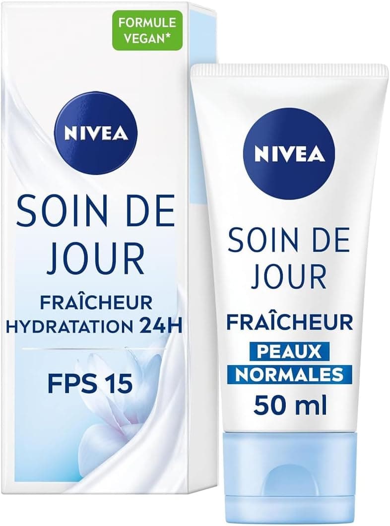 NIVEA - Soin De Jour Fraîcheur - Crème Visage FPS 15 - Hydratation Intense 24H - Repulpe & Rafraîchit - Vitamine E & Extrait De Lotus - Texture Légère - Peaux Normales - 50 ml - Image 1