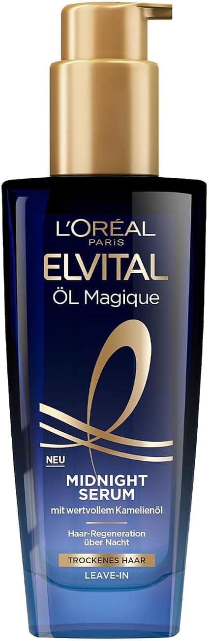 L'Oréal Paris Nourishing serum for soft and shiny hair, long-lasting anti-frizz, leaves no residue, with camellia flower oil, Elvital Midnight Magic Serum, 100 - Image 1