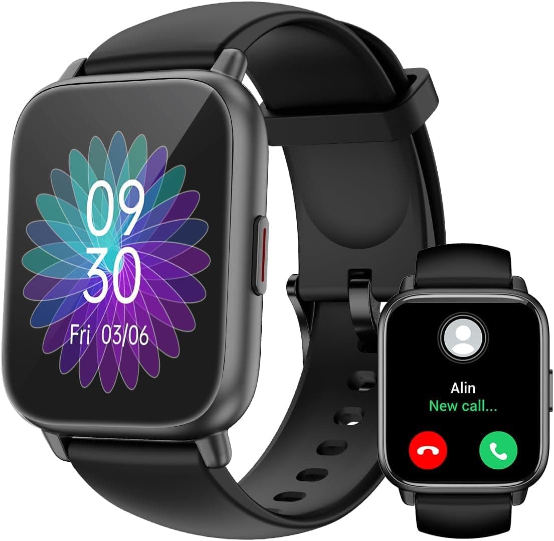 RUIMEN Montre Connectée Homme Femme avec Appel Bluetooth Smartwatch avec Podometre Cardiofrequencemetre Oxymetre Montre Sport pour iPhone Android Etanche IP68 Notification Chronometre Meteo Noir - Image 1