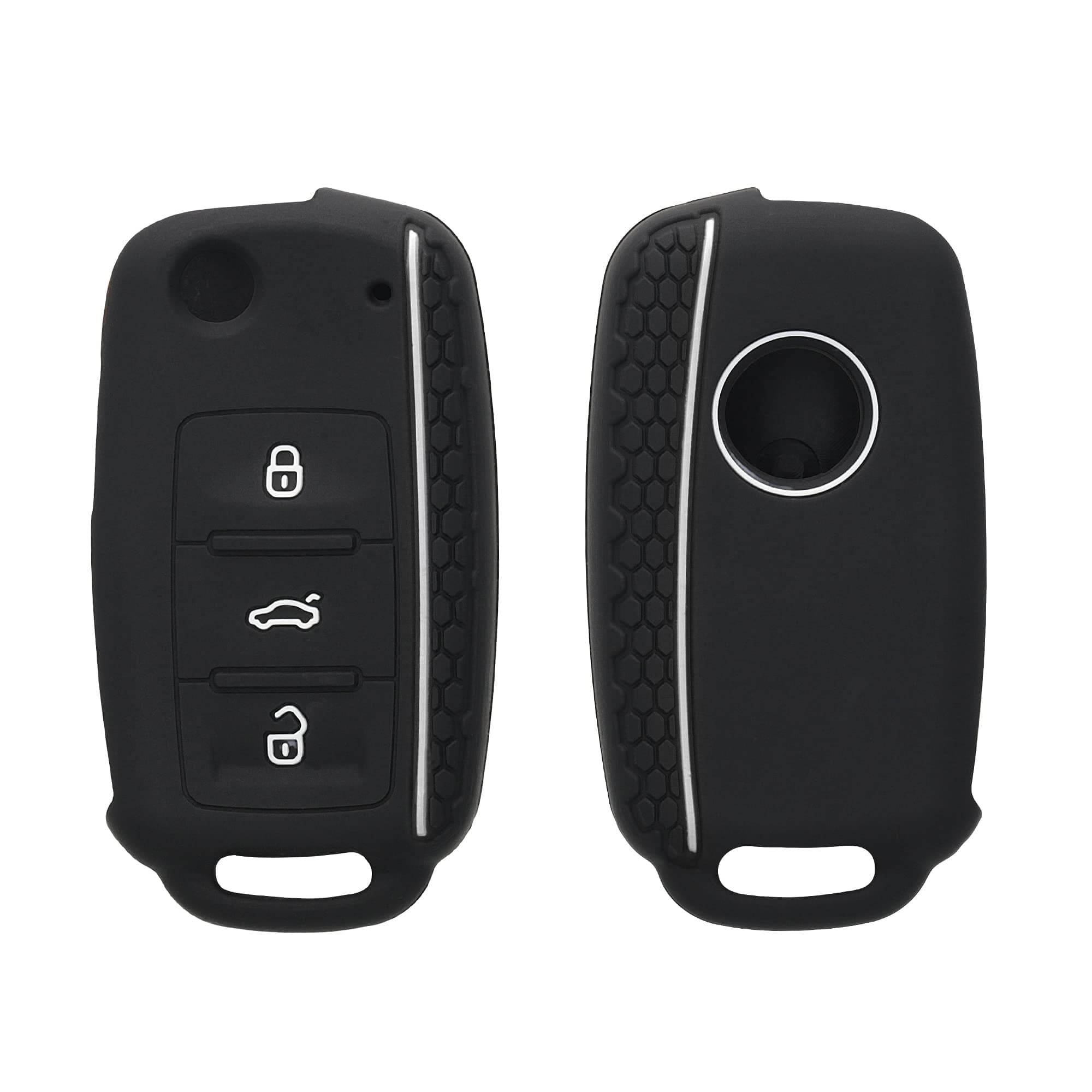 kwmobile Car Key Case Compatible with VW Skoda Seat 3-Button Car Key Accessory – Soft Silicone Case – White / Black