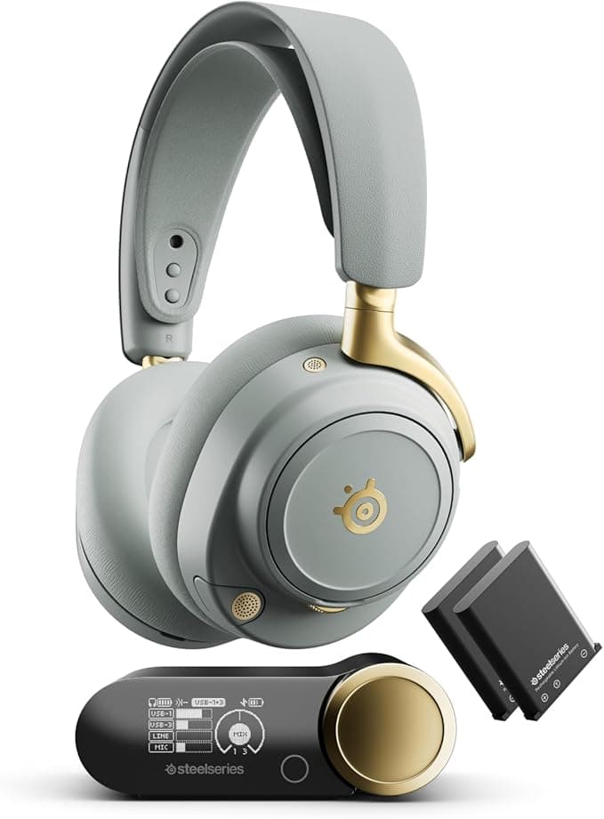 SteelSeries SteelSeries Arctis Nova Elite - Sage&Gold - Wireless Gaming Headset - 96 kHz / 24 Bit - Carbon Fiber Speakers - ANC - AI Noise Reduction - App - 2.4GHz+Bluetooth - OmniPlay PC+PS+Xbox