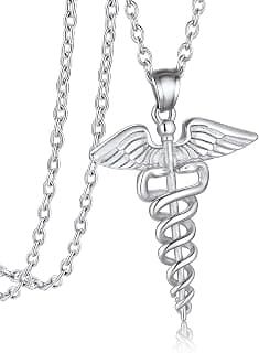 Hermès U7 Collier Caducée d'Hermès Chaîne Fine Pendentif Bâton avec 2 Serpents Symbol du Commerce Bijoux Femme Acier 3 Couleurs Disponibles
