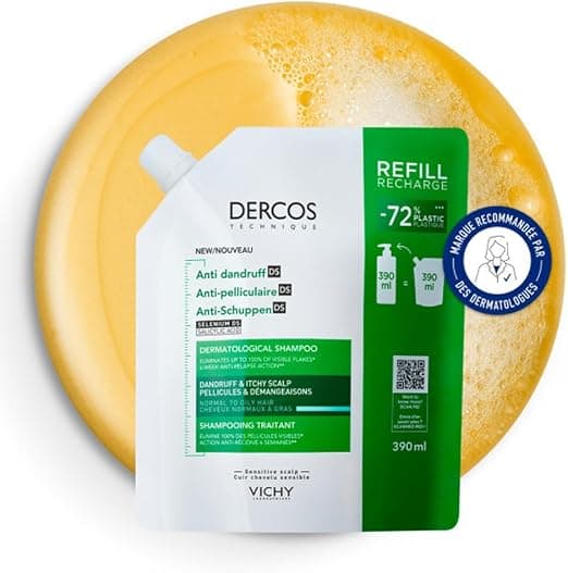 Vichy, DERCOS, Shampooing Anti-Pelliculaire DS, Pellicules & Démangeaisons, Cheveux Normaux à Gras, Éco-recharge, 390ml - Image 1