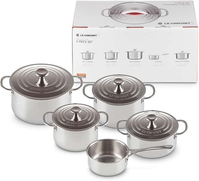 Le Creuset 966053000000000 5-Piece Stainless Steel Kitchen Set, 3 Casserole Dishes (18/20/24 cm), 1 Casserole Dish (26 cm), 1 Saucepan (28 cm), - Image 1