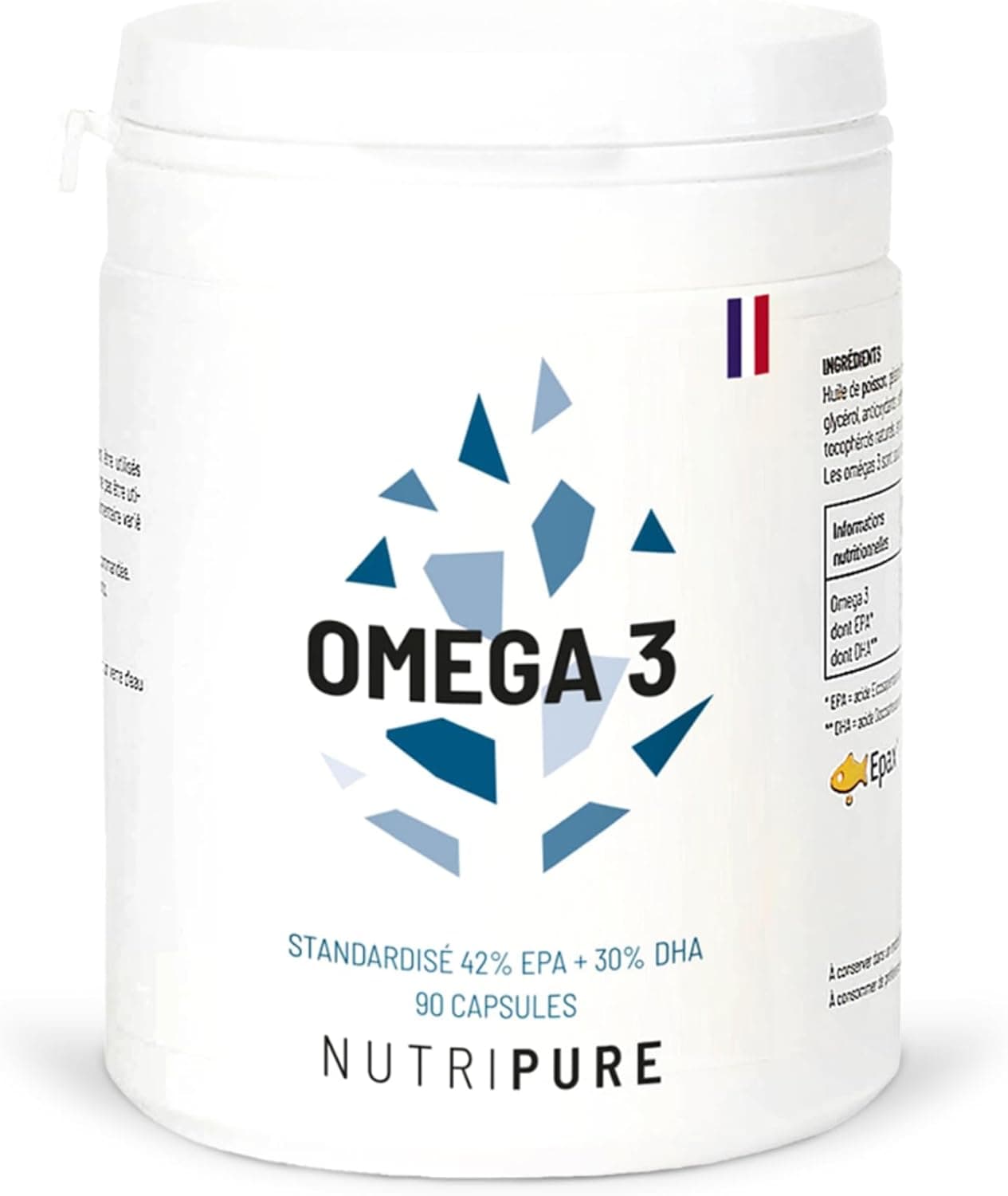 NUTRIPURE Omega 3 3000mg | Complément Alimentaire Défense | Huile de Poisson labélisée | Haute Concentration en EPA et DHA | Hautement Biodisponible | 90 gélules | Cure de 1 mois | Made in France | Nutripure