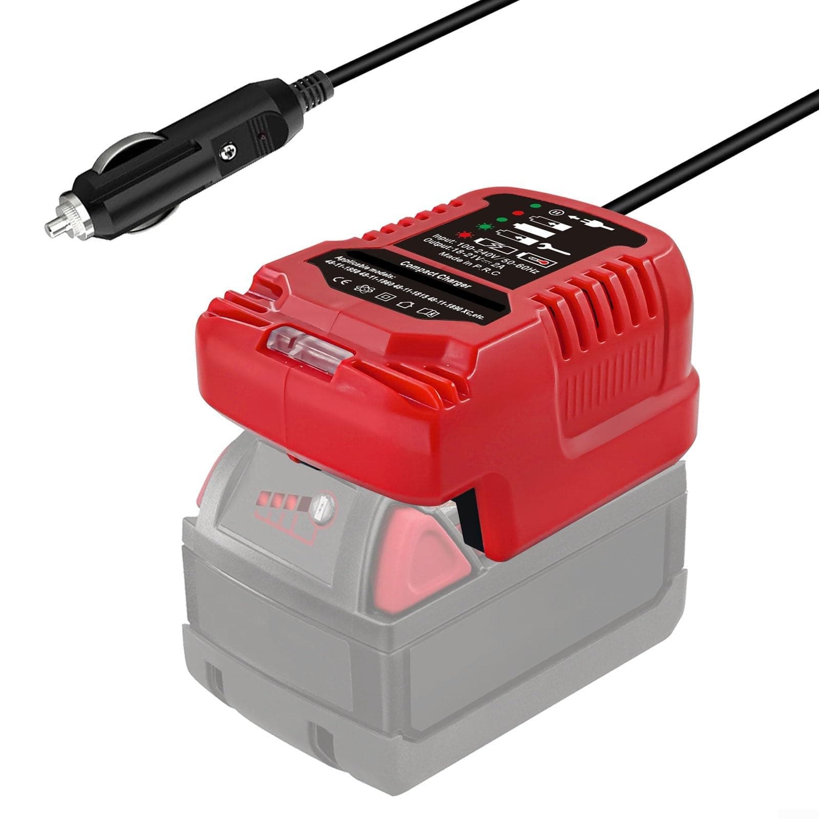 Car Charger Fast Charger for Bosch BAT622 BAT609 Battery Compatible 18V Power for All Batteries, Portable Battery Booster Adapter Input 12/24V, Output 18/21V, 2A (Red) - Image 1