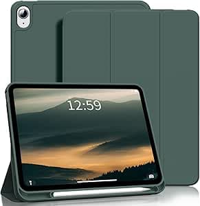 SZPSGC iPad 10th Generation Case 10.9 inch 2022 with Pen Holder, Auto Wake/Sleep, Smart Stand with Soft TPU Back Cover for iPad 10, Dark Green