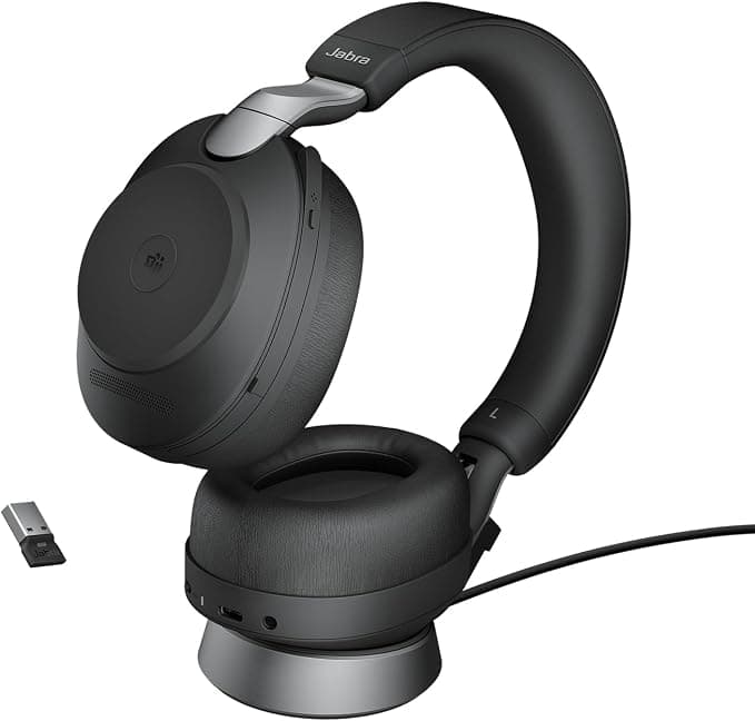 Jabra Evolve2 85 Wireless PC Headphones with Charging Station - Microsoft Teams Certified Noise Cancelling Headphones with Long Life Battery - USB-A Bluetooth Adapter - Black - Image 1