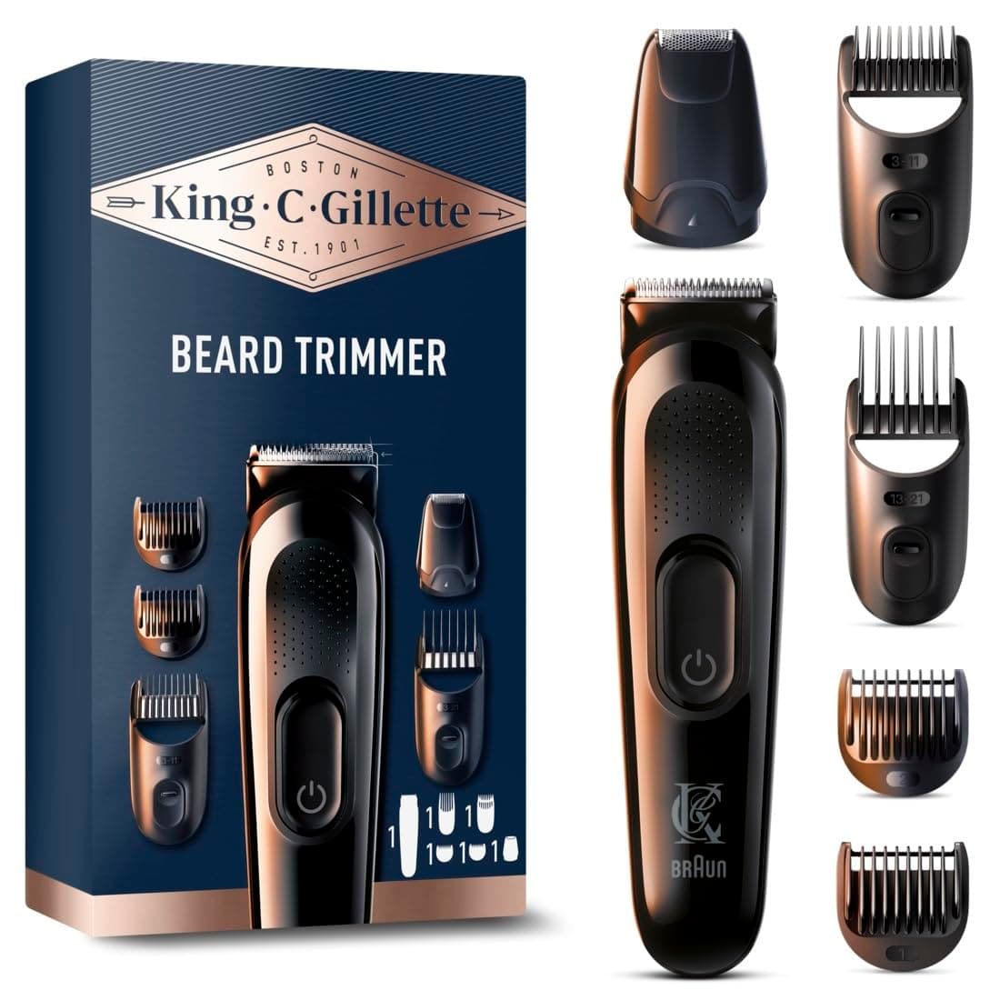 Gillette Gillette King C Electric Trimmer for Men, Cordless with Sharpened Blades Wear-Resistant and Washable Head, Set with 4 Different Combs for 3 Day Beard Shaving, Short, Medium and Long