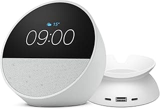 Amazon Echo Spot | Réveil connecté avec un son de qualité et Alexa + socle avec ports de charge USB-C et USB-A pour Echo Spot
