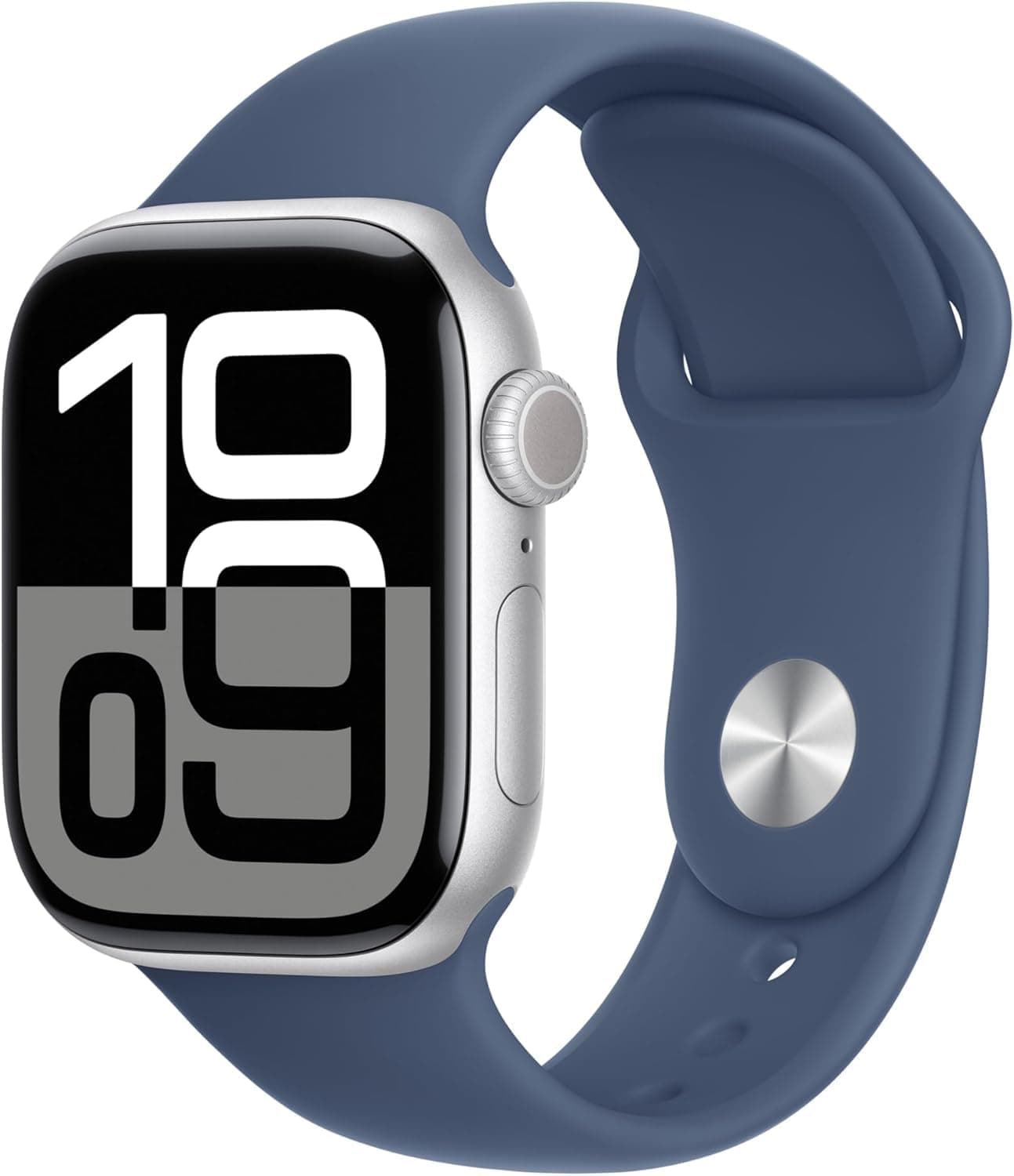 Apple Watch Series 10 (GPS, 42MM) Silver Aluminium Case and Denim Sport Strap, S/M (Refurbished) - Image 1