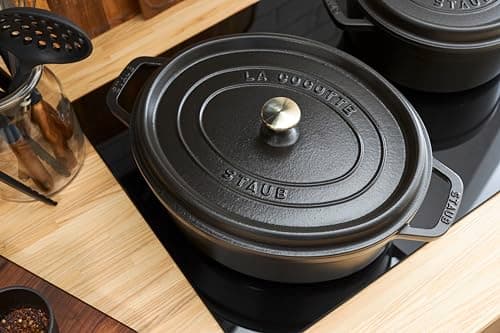 STAUB Enamelled Cast Iron Casserole Dish with Lid, Suitable for All Heat Sources Including Induction, 2 People, Oval, 23 cm, 2.35 L, 3.9 kg, Matte Black - Image 7