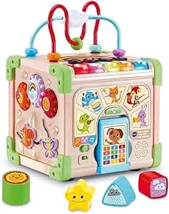 VTech - Nature Interactive Multi Activity Cube, Baby Activity Cube, Partially Wooden Sensory Learning Toy, Shape Sorter, Luminous Piano, Gift for Babies from 9 Months