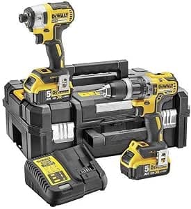 DEWALT DC266P2T-GB Combi Drill and Impact Screwdriver XR Brushless Kit in TSTAK Box, 18 V, Yellow/Black