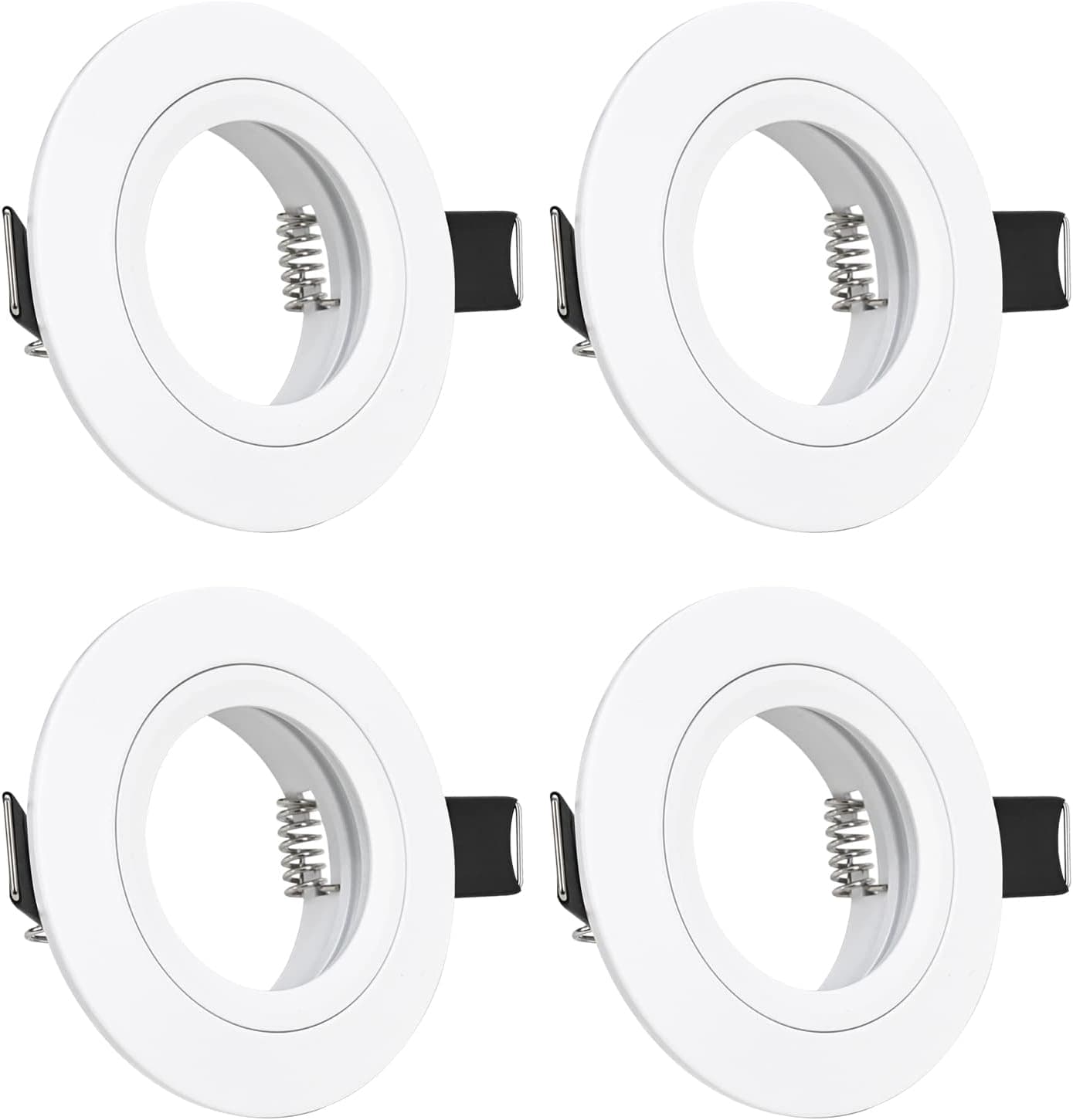 4 x GU10 Recessed Spotlights Aluminium White, Recessed LED Ceiling Spotlights with GU10 Socket, Round Extra Flat Bracket for LED or Halogen Lamps, Mounting Hole Diameter 60-70 mm - Image 1