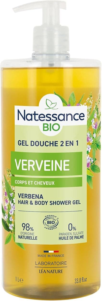 Natessance lemon verbena shower shampoo sulphate free 1L - Image 1