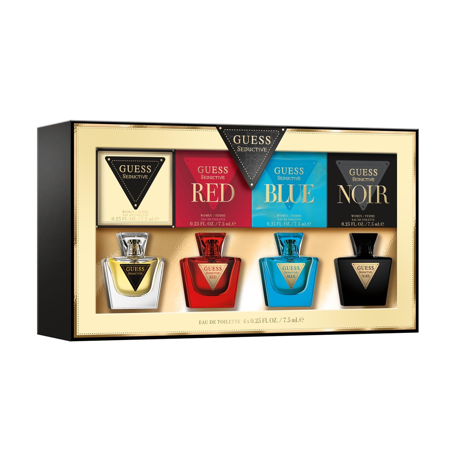 GUESS Coffret Parfum Femme – 4 Miniatures Eau de Toilette (7,5 ml chacune) : Seductive, Red, Blue, Noir - Image 7