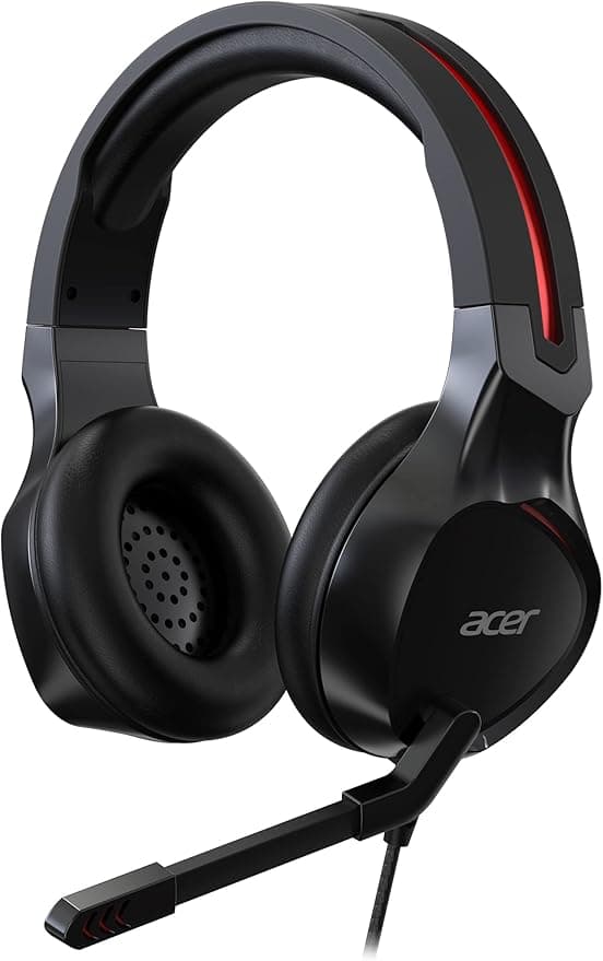acer Nitro Gaming Headset with 3.5 mm Jack Cable, 21 Ohm Impedance, 100 dB Sensitivity, 50 mm Driver, Flexible 6 Inch Boom and Omnidirectional Microphone, Read, Windows 7/8/8.1/10/11