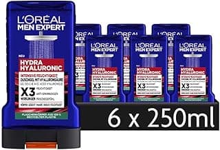 L'Oréal Men Expert L'Oréal Men Expert Gel douche et shampooing à l'acide hyaluronique pour homme - Bain douche pour nettoyer le corps, les cheveux et le visage - Soin du corps hydratant à l'acide hyaluronique - 6 x 250