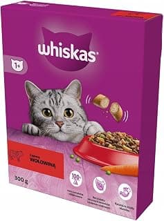 Whiskas Adult 1+ Croquettes pour chats adultes avec bœuf Lot de 2 (2 x 300 g) dans un carton