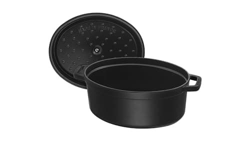 STAUB Enamelled Cast Iron Casserole Dish with Lid, Suitable for All Heat Sources Including Induction, 6 to 7 People, Oval, 33 cm, 6.70 L, 8.2 kg, Matte Black - Image 4