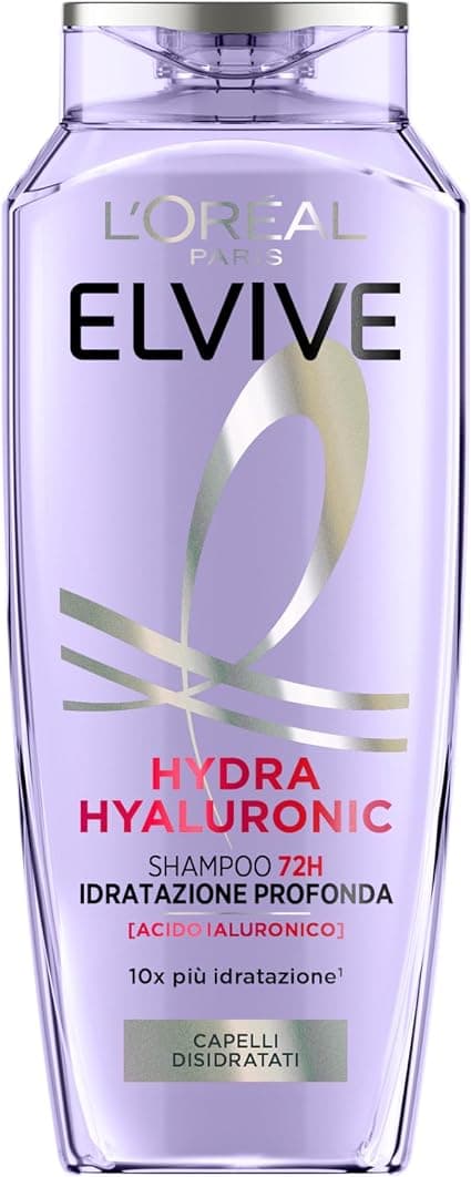 L'Oreal Elvive Moisturizing Shampoo for Dry & Dull, Shiny, Voluminous & Light Hair, Up To 72 Hours of Hydration, Enriched With Pure Hyaluronic Acid, Hydra