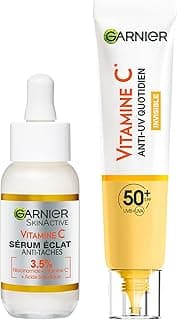 Garnier Garnier SkinActive -Coffret Routine Vitamine C-Sérum Anti-Taches Brunes + Fluide Anti-UV Quotidien Invisible-Réduit les Taches Brunes & Protection SPF50+ - Enrichis en Vitamine C-Tous Types de Peau