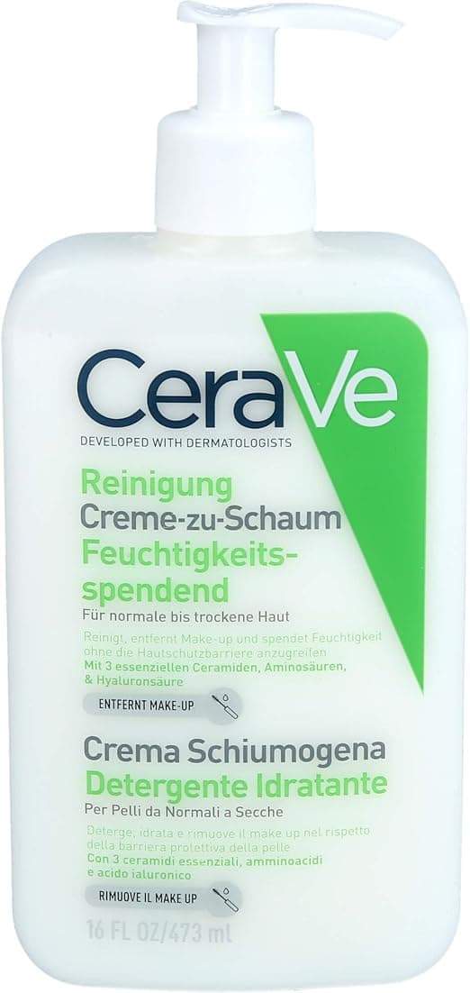 CeraVe Cleansing Foam Cream, Moisturizing Cleansing Cream, for Normal to Dry Skin, Removes Dirt & Makeup, Hyaluronic Acid & Ceramides, 473ml - Image 1