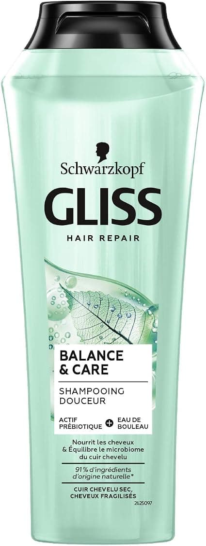 Schwarzkopf - Gliss - Balance&Care Shampoo - Dry scalp/weakened hair - 96% natural ingredients - 250 ml bottle - Image 1