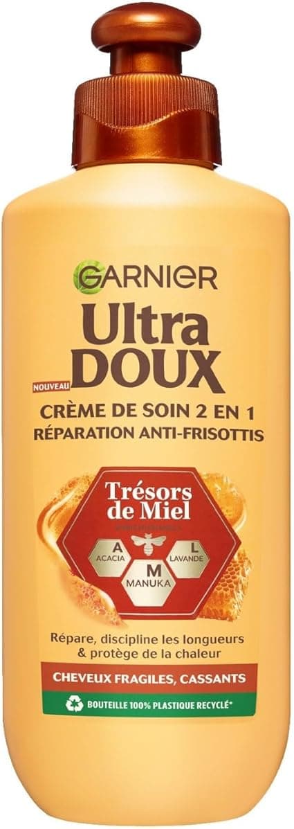 Garnier Ultra Doux Honey Treasures for Fragile & Brittle Hair - 2-in-1 Anti-Frizz Repair Cream - Acacia, Manuka & Lavender Honey - 200 ml - Men & Women - 200 ml