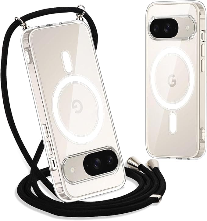 Google Yoedge Magnetic Collar Case for Google Pixel 9/9 Pro with Cord 6.3 Inches, [Compatible with MagSafe] Transparent Adjustable Lanyard Necklace Case, Ultra Thin Silicone TPU Shockproof Case, Black