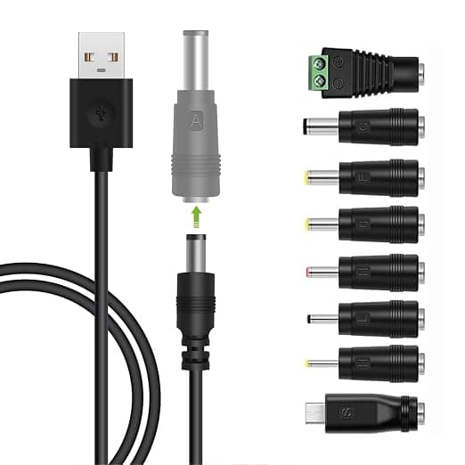 8 in 1 USB to DC Power Cable, USB to Universal Power Cable with 8 Plugs for Router, Shaver, TV Box, Philips Hue Hub (1m, Black) - Image 1