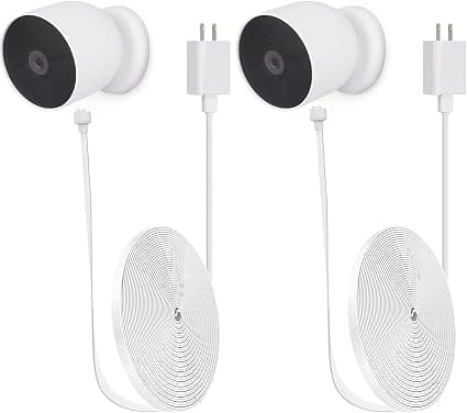 iTODOS - 10 feet weatherproof charging cable for Google Nest Cam for outdoor or indoor, battery - Flat power cable for Nest camera with USB power adapter - Image 1