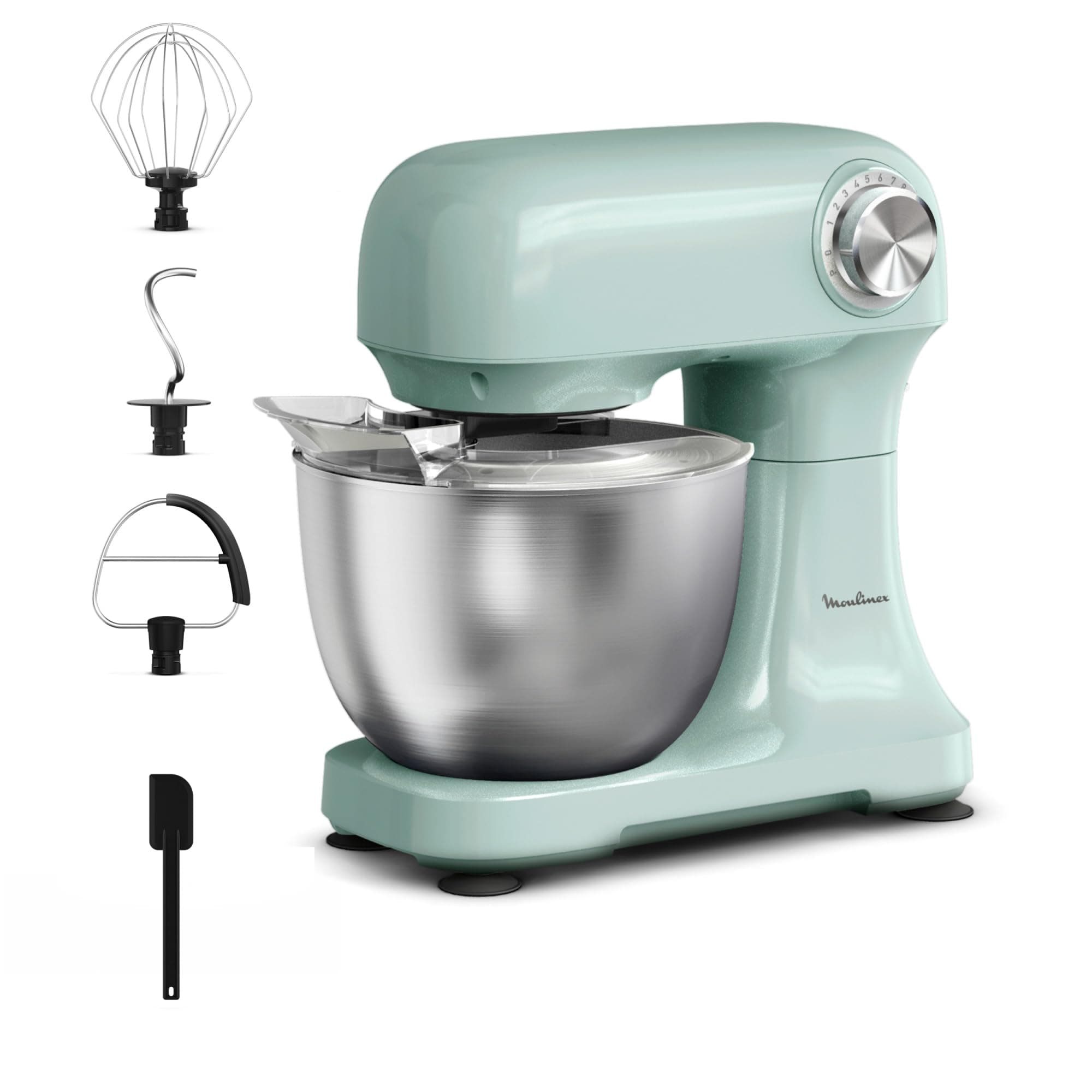 Moulinex, Bake Simple, Pastry Maker, Compact, Easy Use, Whisk, Beater and Mixer Hook, QA1413F0, Sea Green