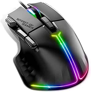 Spirit Of Gamer | Wired PC Gamer Mouse 12800 DPI | RGB Mouse with 8 Programmable Buttons Including 1 Rapid Fire | Backlight 13 Effects | Ergonomic Gaming Mouse