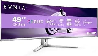 Philips Evnia 49M2C8900LA - Moniteur Gaming incurvé DQHD OLED 49 Pouces, 144 Hertz, 0,03 ms GtG, HDR400, Ambiglow (5120x1440, HDMI 2.1, DisplayPort 1.4, USB-C, Hub USB) Blanc