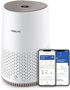Philips 600 Series Air Purifier, Ultra-Quiet and Energy-Saving, Efficient Against Allergies, HEPA Filter Removes 99.97% of Pollutants, Up to 44 m², App Control, White (AC0650/10)