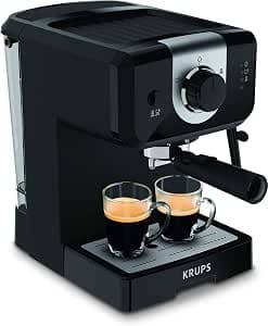 KRUPS Espresso Machine Ground Coffee, Espresso Maker, 2 Cups Simultaneously, Pressure 15 Bar, Steam Nozzle for Cappuccinos and Hot Water, Opio Black XP320810