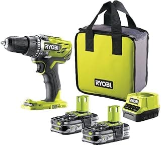 RYOBI - Perceuse Visseuse Sans Fil 18V ONE+ R18DD3-215S – 2 Batteries 1.5Ah + Chargeur – Mandrin 13mm, 2 Vitesses, 24 Positions, Idéale Bricolage, Bois, Métal, Visseuse Puissante et Compacte