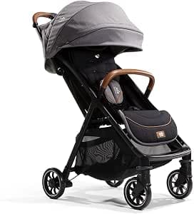 Joie - Parcel - Compact Stroller - Flat Reclining Seat - Car Seat Compatible - Soft Suspension - 5-Point Harness - Automatic Folding - Oyster Colour - From Birth (Carbon)