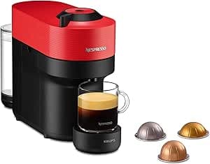 Krups Krups Nespresso VERTUO Pop XN9205 Coffee Capsule Maker Espresso Machine, 4 Cup Sizes, Centrifusion Technology, 35% Recycled Plastic, Spicy Red