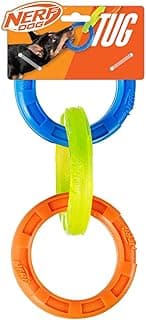 Nerf Dog Nerf Dog Jouet à Tirer en Caoutchouc à 3 Anneaux, 26,7 cm, léger, résistant à l'eau, Jouet interactif pour Chien, Bleu/Vert/Orange
