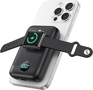 Magnétique Batterie Externe pour MagSafe, 10800mAh Power Bank sans Fil avec Chargeur iWatch, PD 25W Charge Rapide Chargeur Portable avec écran LED Compatible avec Apple Watch/iPhone 16/15/14/13/12