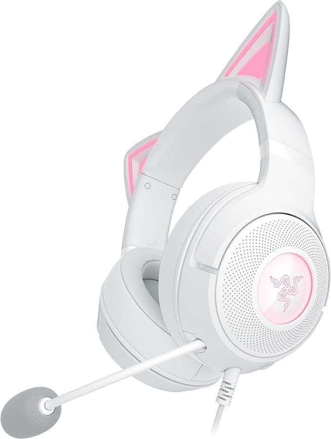 Razer Kraken Kitty V2 - Wired RGB Headset with Kitty Ears for Gaming and Streaming (325g, Triforce 40mm Drivers, HyperClear Cardioid Mic, Surround Sound) White - Image 1